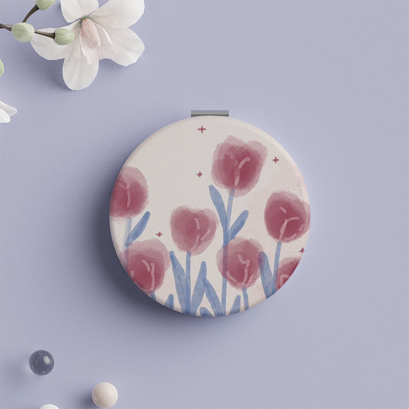 Tulip Pattern Vanity Mirror Double Sided Foldable Mini Makeup Vanity Mirror