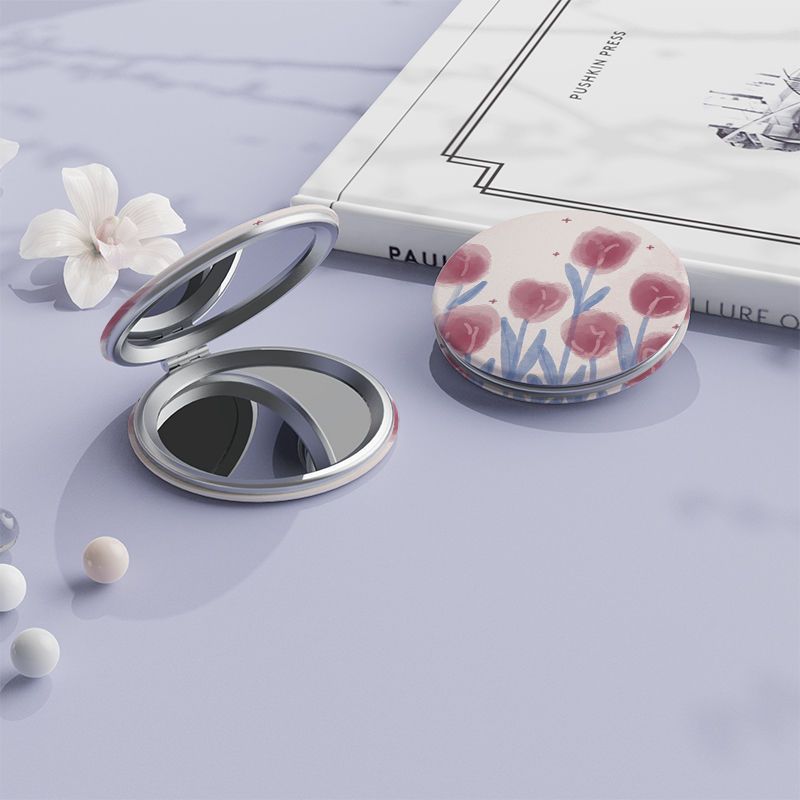 Tulip Pattern Vanity Mirror Double Sided Foldable Mini Makeup Vanity Mirror