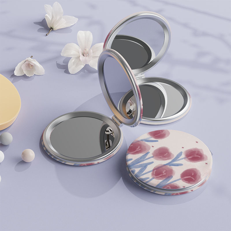 Tulip Pattern Vanity Mirror Double Sided Foldable Mini Makeup Vanity Mirror