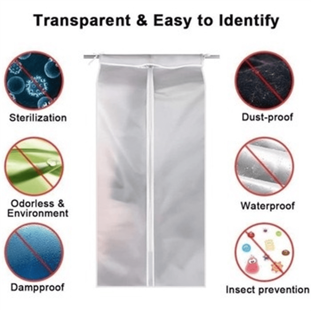 Garment Clothes Cover Protector, Lightweight Closet Storage Bags  Translucent Dustproof Waterproof Hanging Clothing Storage Bag With Full  Zipper & Magic Tape & Strap For Coat Dress Windbreaker - Temu