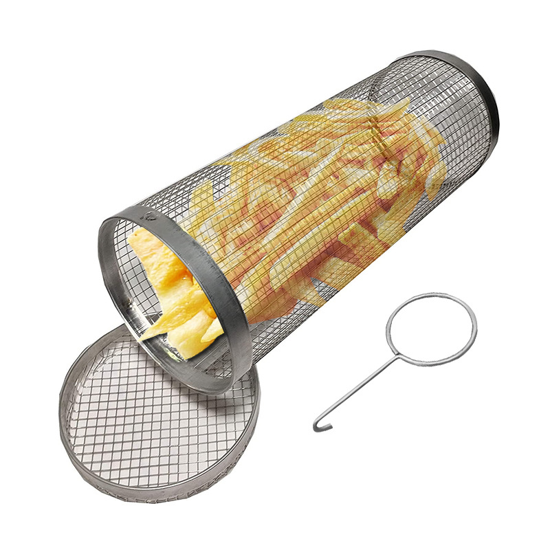 Outdoor Rolling Grilling Bbq Basket, Stainless Steel Leakproof Mesh Barbecue  Rack, Picnic Camping Simple Cylindrical Bbq Grill, Bbq Tools, Bbq  Accessories, Grill Accessories - Temu