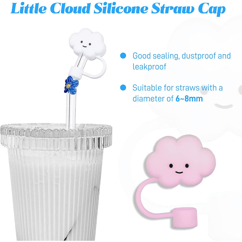 4Pcs Reusable Cloud Shape Straw Tip Covers Silicone Anti-Dust