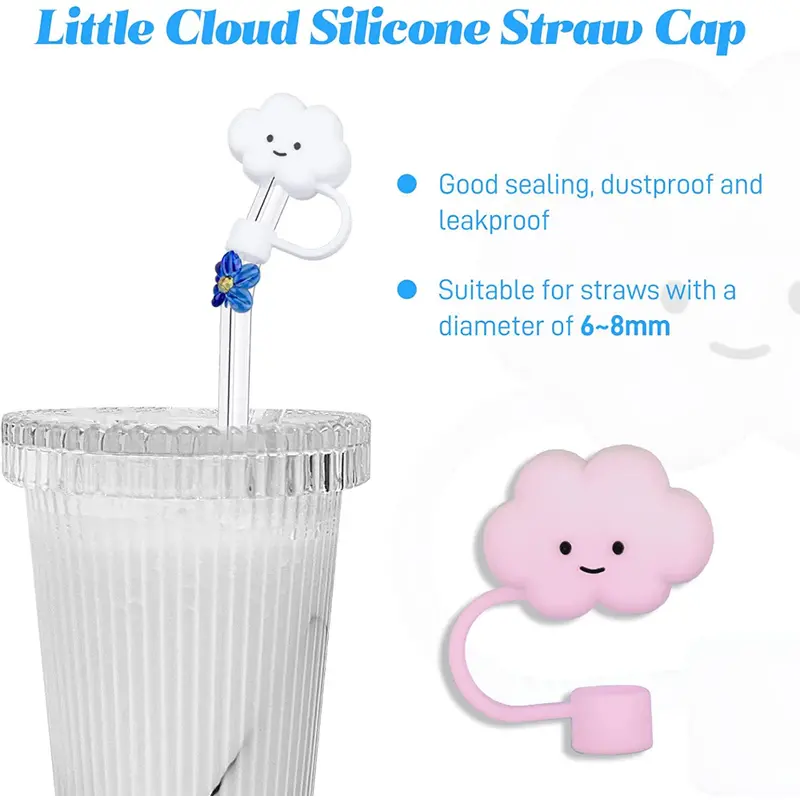Cloud Straw Cover, Straw Covers Cap For Reusable Straws, Silicone Straw Tip Covers  Cute Anti-dust,splash Proof Reusable Drinking Lid
