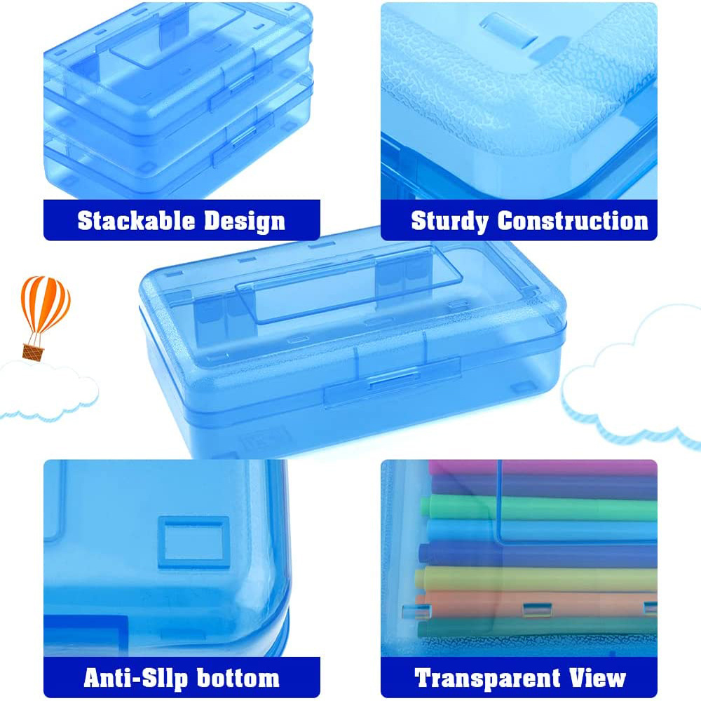 Pencil Box Large Capacity Clear Pencil Case For Kids 1 Pack Hard Pencil  Case Crayon Box With Snap Tight Lid Stackable Design Plastic Storage Box  For School Office Supplies - Office 
