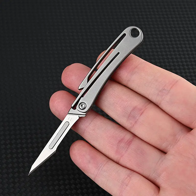 portable titanium alloy folding knife sharp art paper cutting with replaceable blades details 0