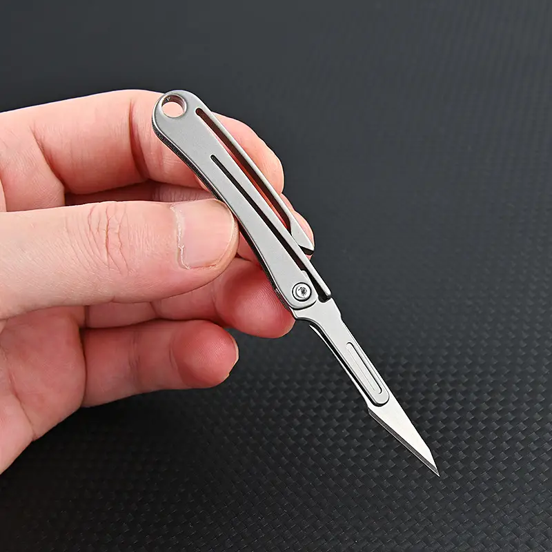 portable titanium alloy folding knife sharp art paper cutting with replaceable blades details 2