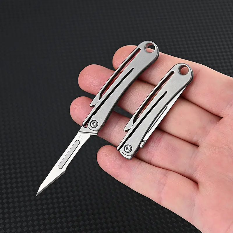 portable titanium alloy folding knife sharp art paper cutting with replaceable blades details 4