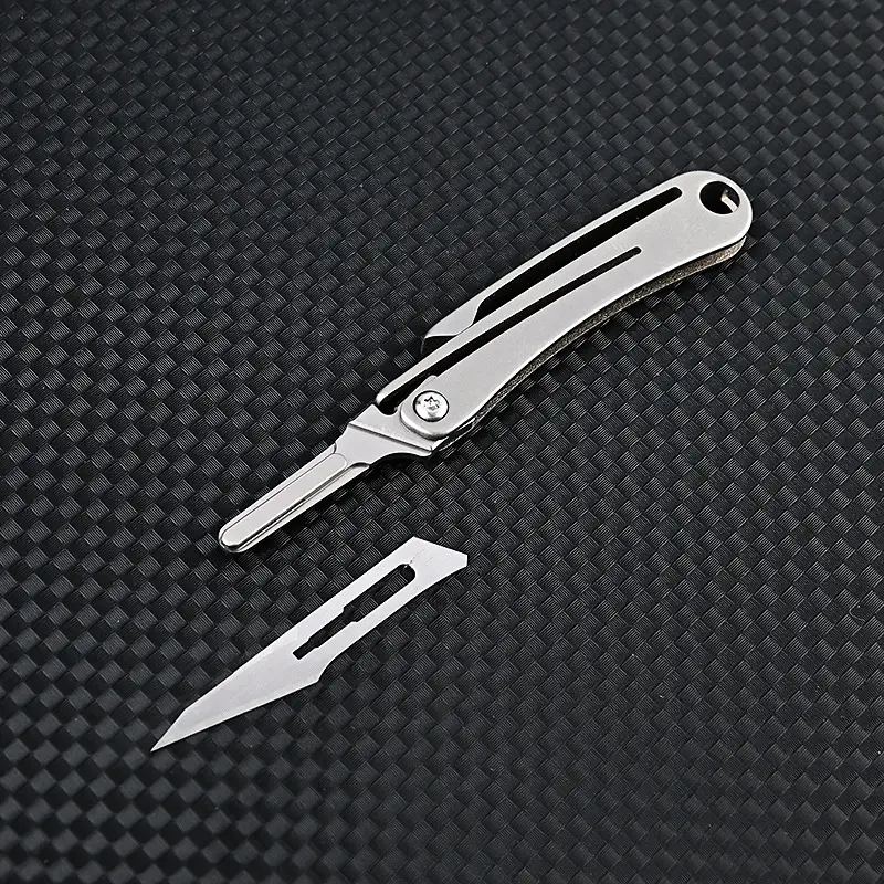 portable titanium alloy folding knife sharp art paper cutting with replaceable blades details 8