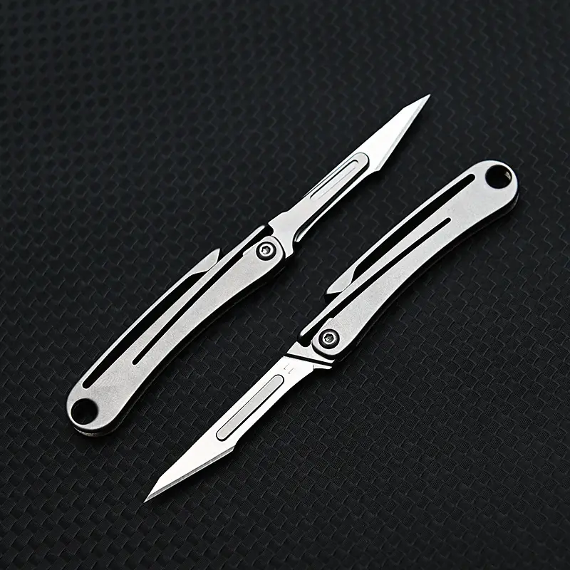 portable titanium alloy folding knife sharp art paper cutting with replaceable blades details 9