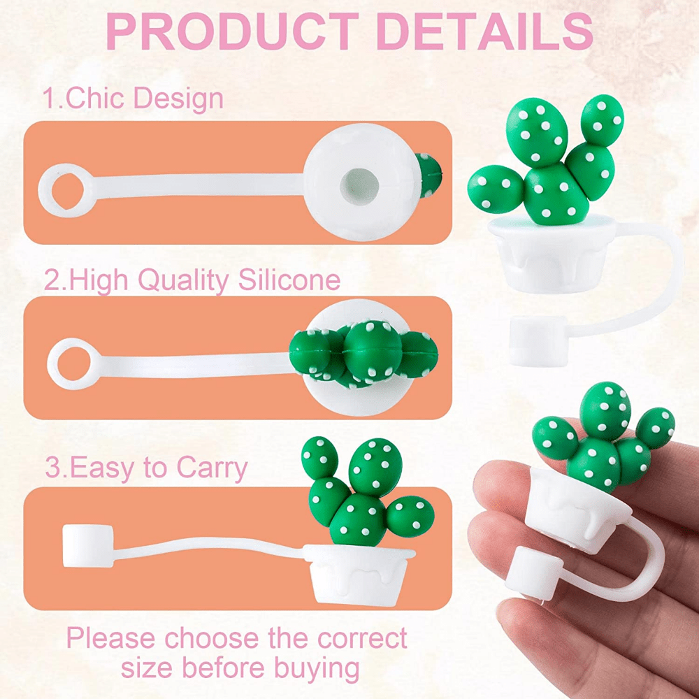 Cute Cactus Glass Straw Cap, Dust-proof And Silicone Straw Cover