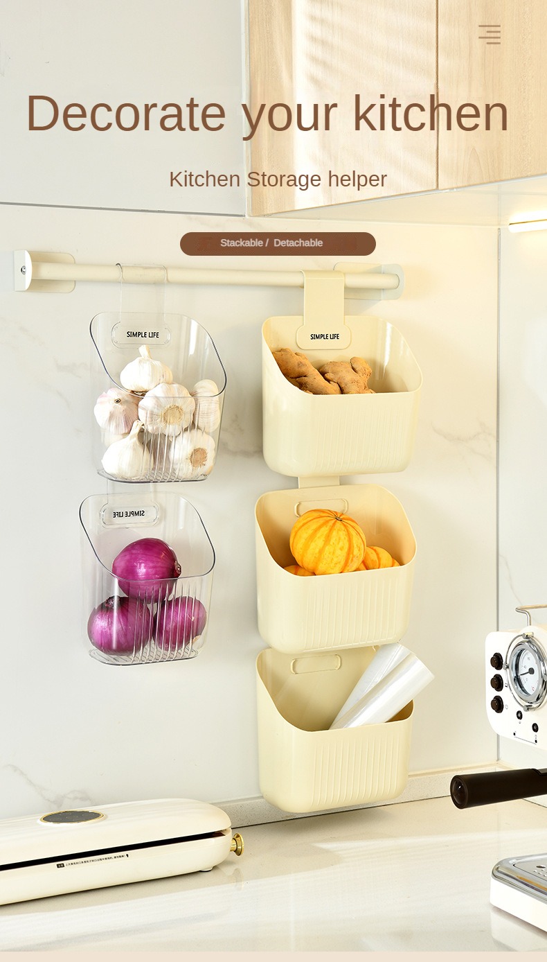 White Hanging Storage Basket Kitchen Onion Ginger And Garlic - Temu