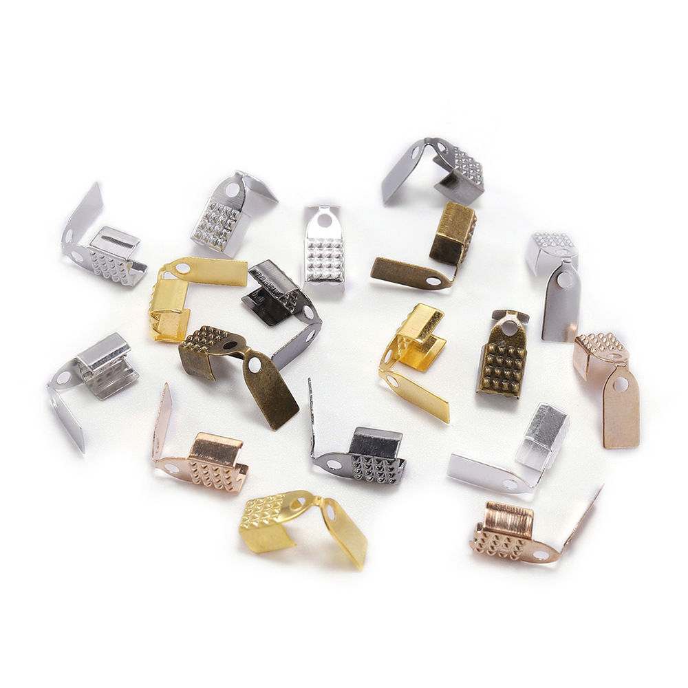 100pcs Stainless Over Cord Ends Fold Ends Leather Ribbon Ending Clasp Tips  End Clamp Jewelry Connector Jewelry Making