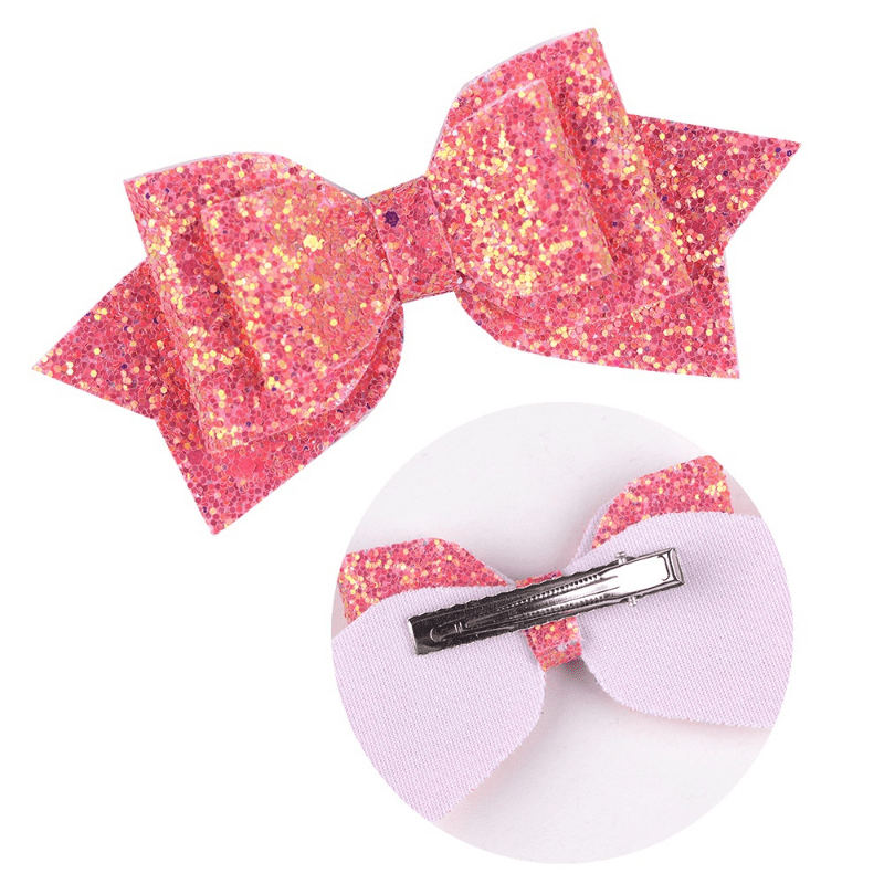 Sequins Bow Hair Clip Duckbill Barrette PU Leather Hair Slides Clip