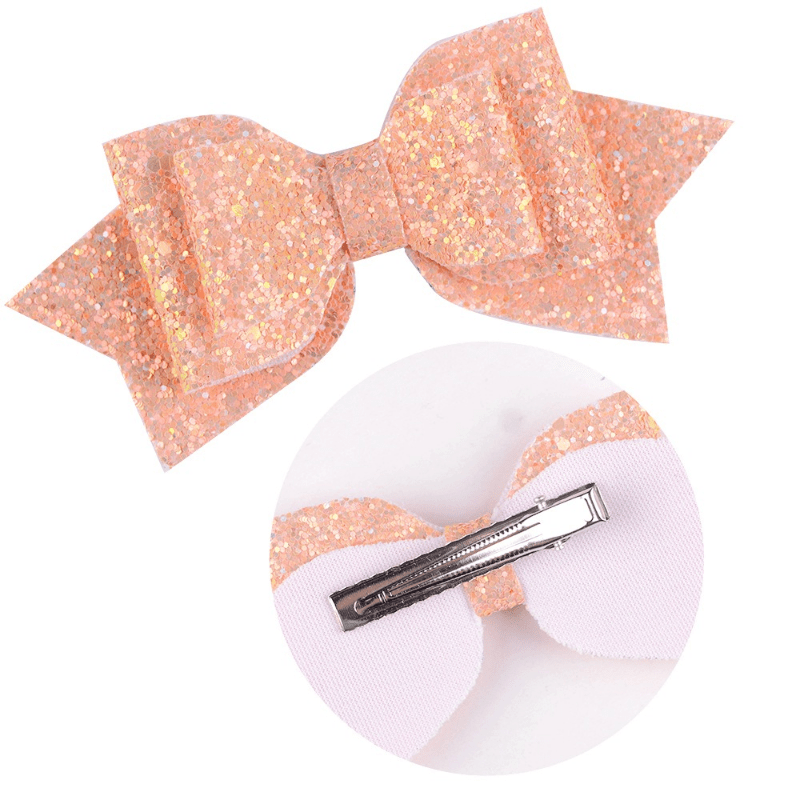 Sequins Bow Hair Clip Duckbill Barrette PU Leather Hair Slides Clip