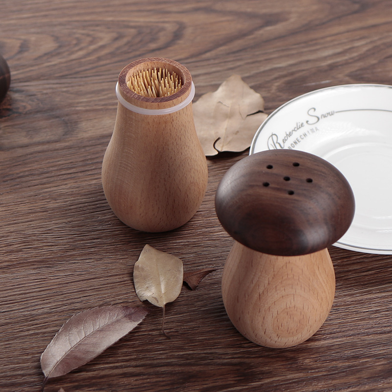 Wooden Mushroom Salt and Pepper Shakers