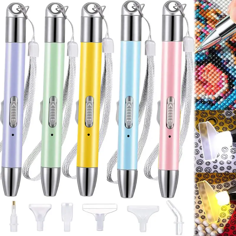 Upgrade Style Usb Charge Diamond Painting Pen Led Gem Picker Pens With Light  5d Diamond Painting Mosaic Art Pen With 6 Replacement Pen Tips, 1  Magnifying Glass 1 Iron Organizer Storage Case