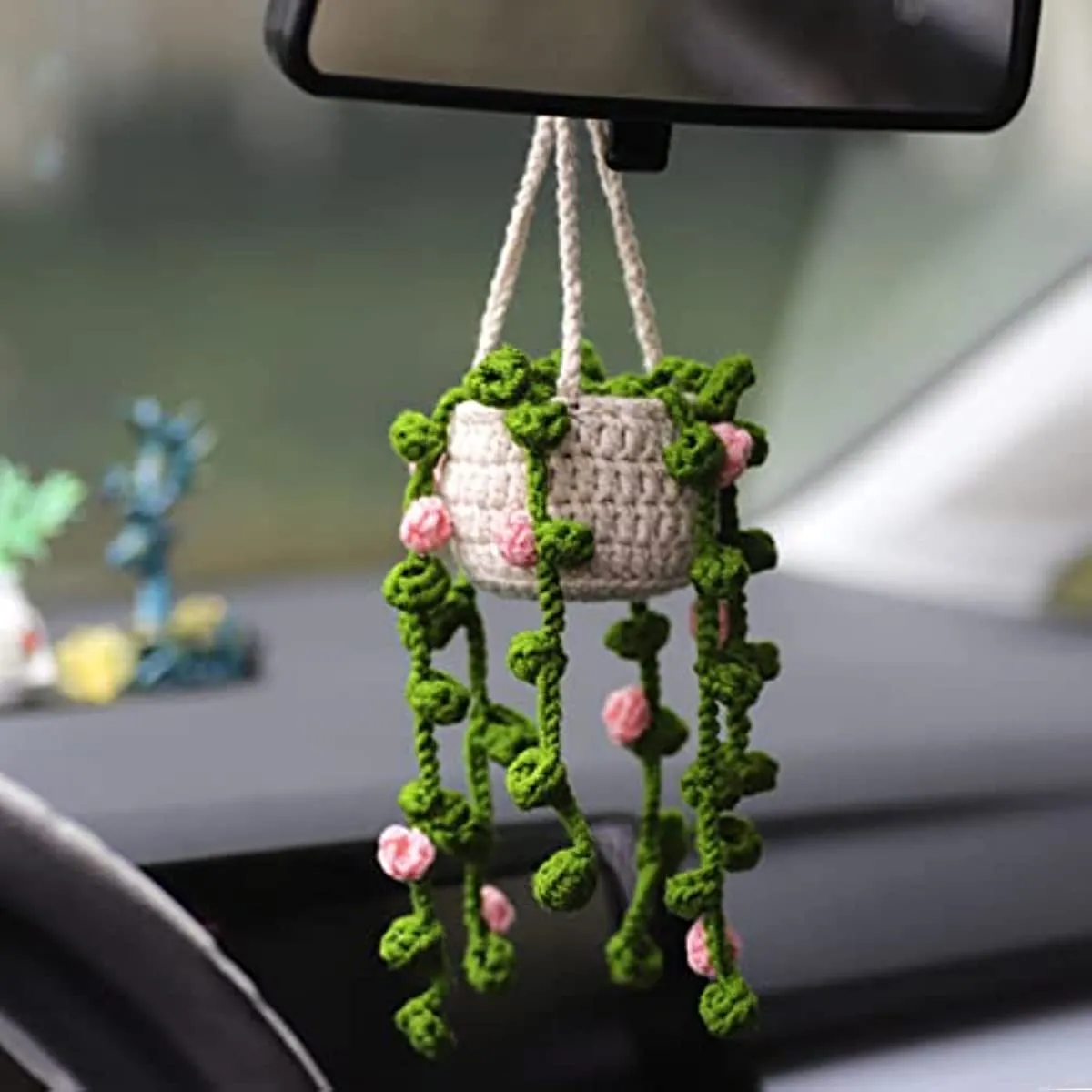 dør spejl Mod viljen auktion Handmade Knitted Car Mirror Hanging Accessories - Cute Potted Plants  Crochet Car Accessories For Women - Temu
