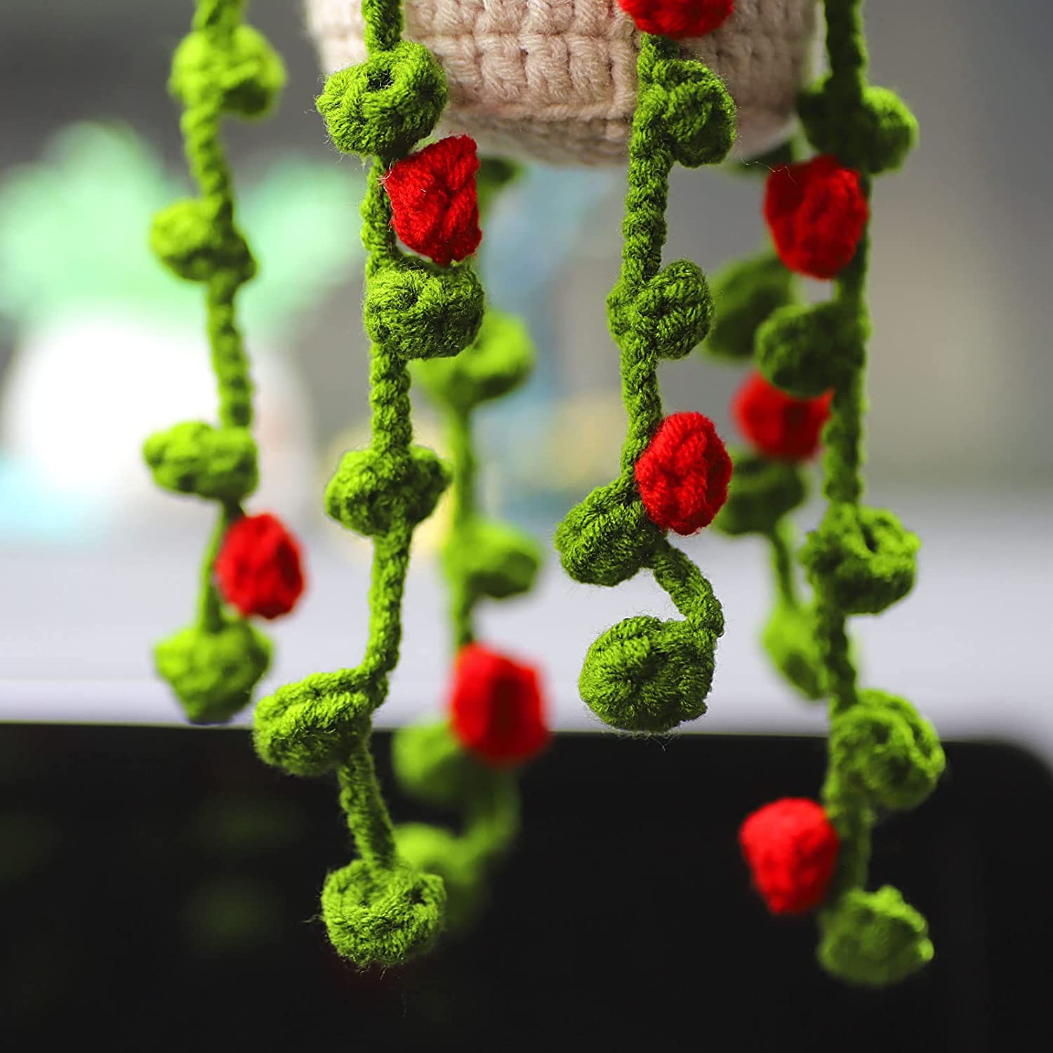 Cute Plant Handmade Crochet Car Mirror Hanging Decoration - Temu