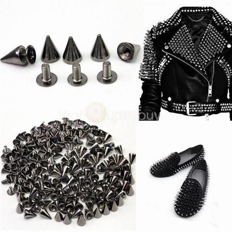 New,Black Spikes, 12mm, 100-pcs, Spikes w/Screws, Small Cone Spikes &  Studs, Metallic Screw-Back for DIY Punk, Leather, Bags, and Apparel