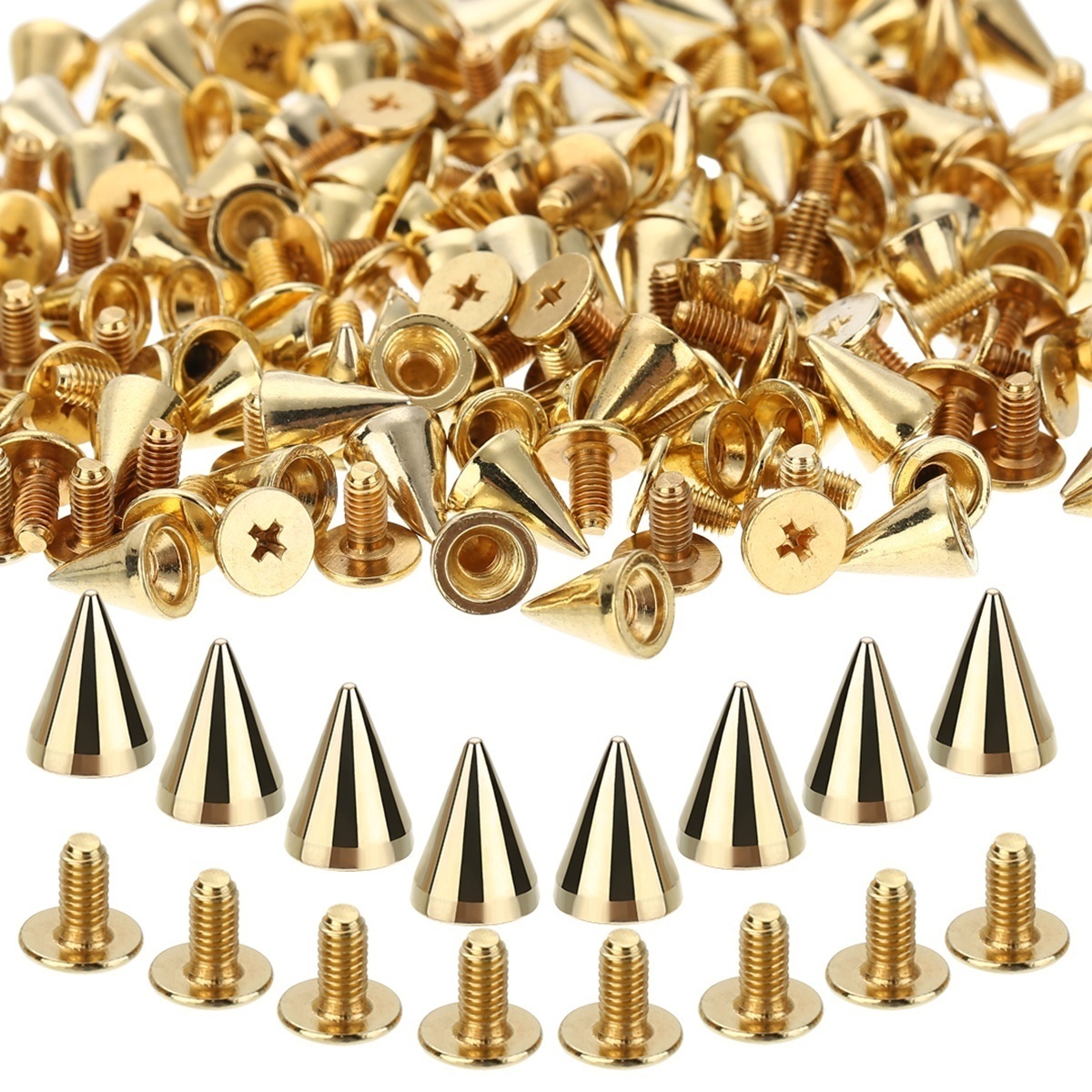 100pcs Black/Gold/Silver Cone Studs And Spikes DIY Craft Cool Punk Garment  Rivets For Clothes Bag Shoes Leather DIY Handcraft