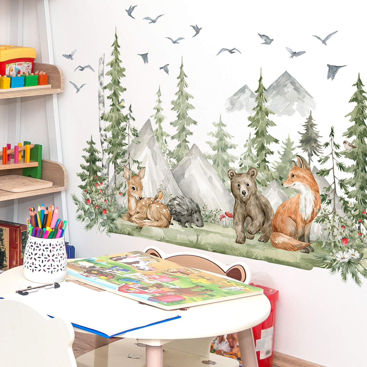 Tree Animal Pattern Wall Sticker Mountains And Trees Cartoon - Temu Belgium