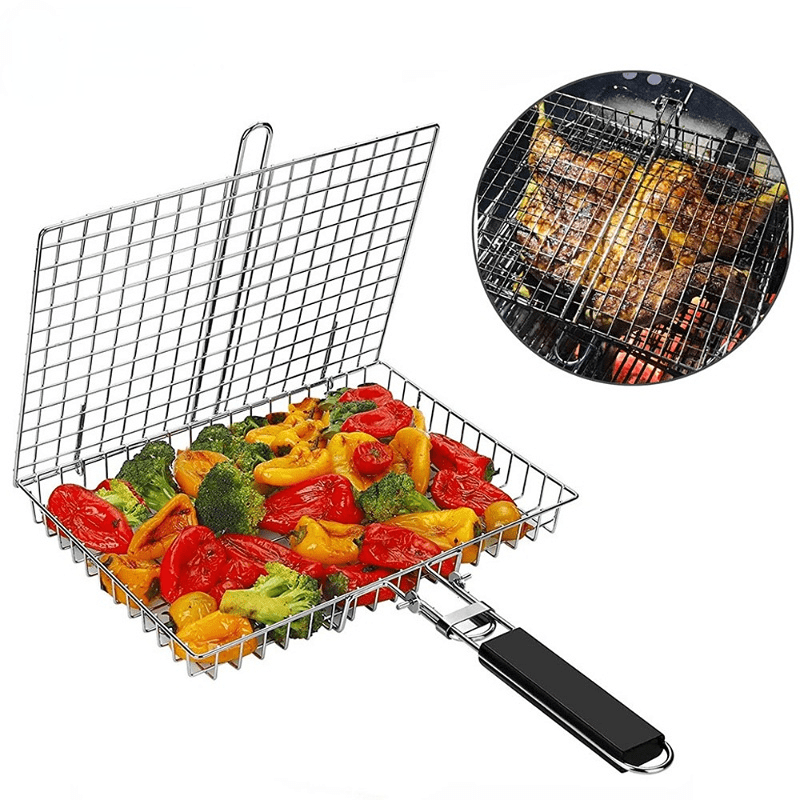 

Upgrade Your Bbq Game With This Large Capacity Folding Stainless Steel Barbecue Mesh Basket For Restaurant