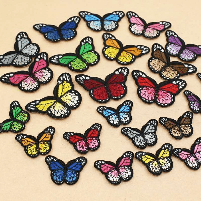 6pcs Colorful Top Grade Organza Gold Thread Embroidered Butterfly
