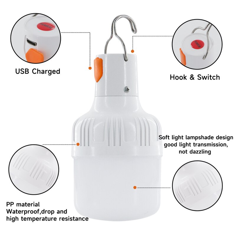 Colgante USB LED Bombilla Lámpara de camping Recargable 3 modos de  iluminación Luz de portátil para exteriores para Pesca Jardín 60W Soledad  Luz USB para exteriores