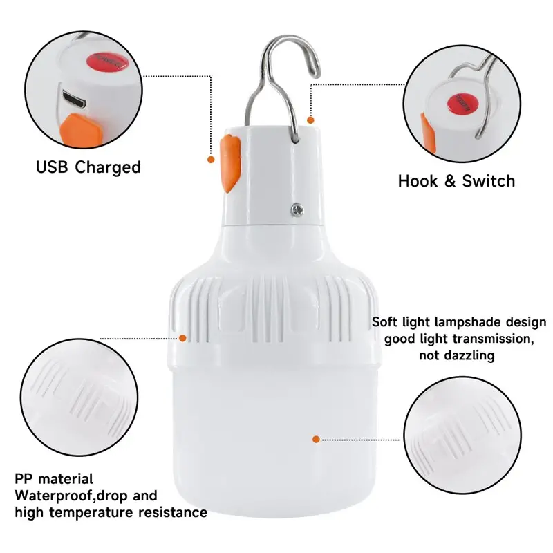 Foco LED recargable de 60 W; ¡perfecto para acampar, pescar e iluminación  de emergencia!