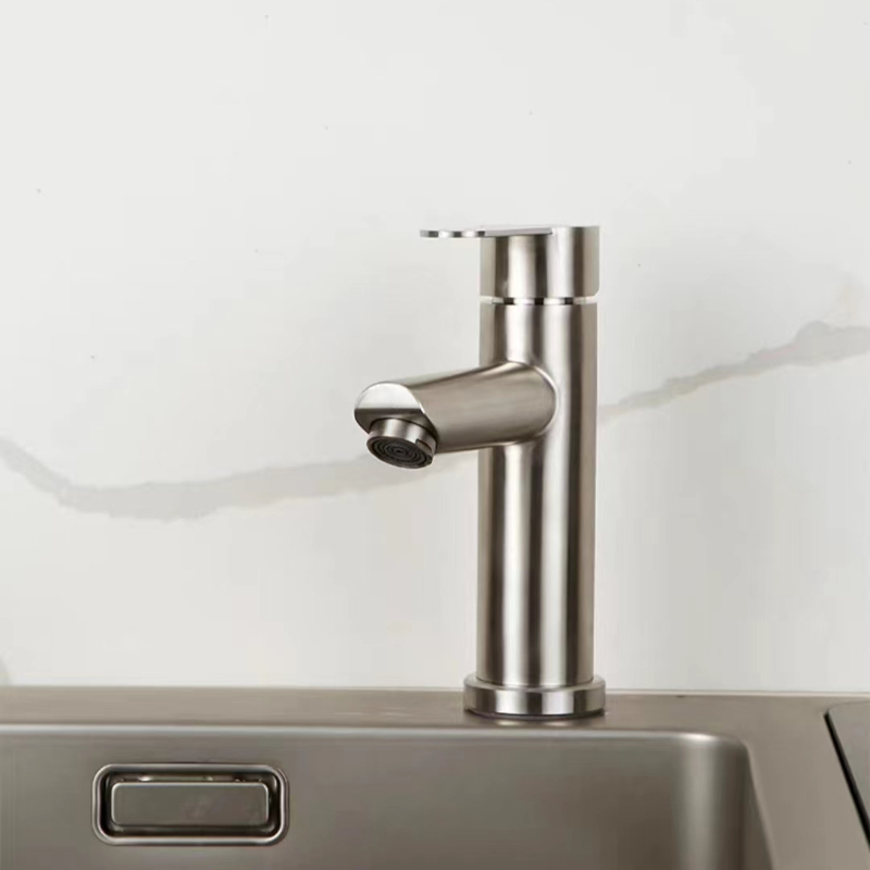 Robinet de lavabo en acier inoxydable 304 - Eau froide - Pour salle de bain  domestique - Monotrou - Avec tuyau d'arrivée d'eau de 60 cm- Noir