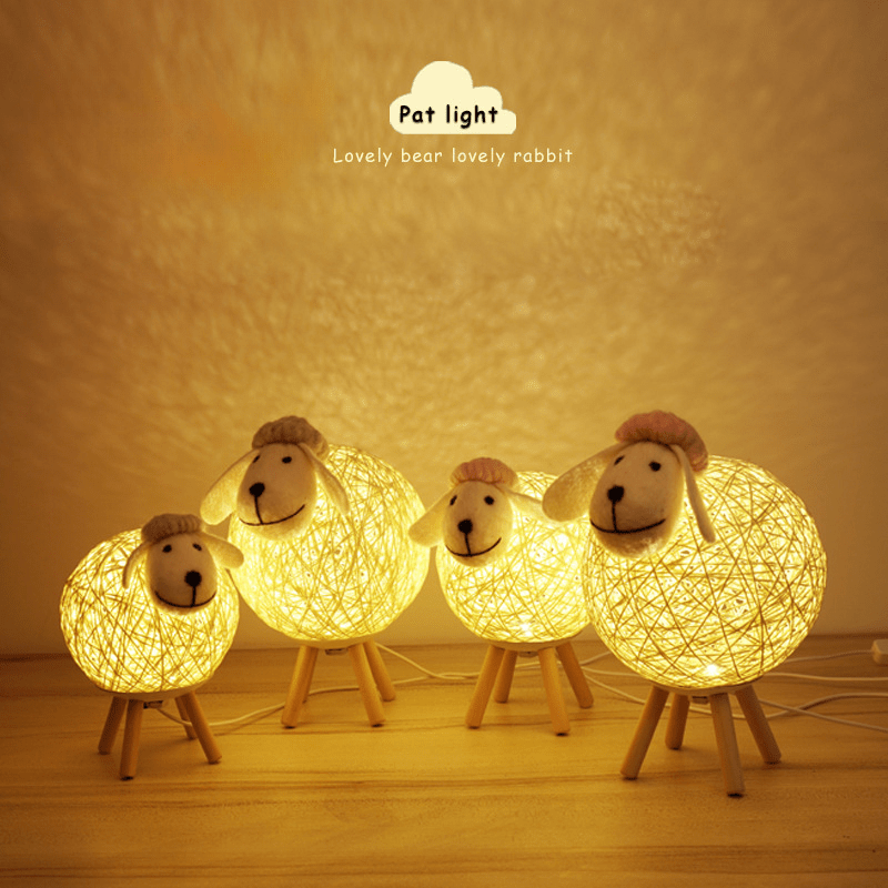 Luz de noche LED, lámpara de noche de ratán de oveja, luz de noche de  proyector