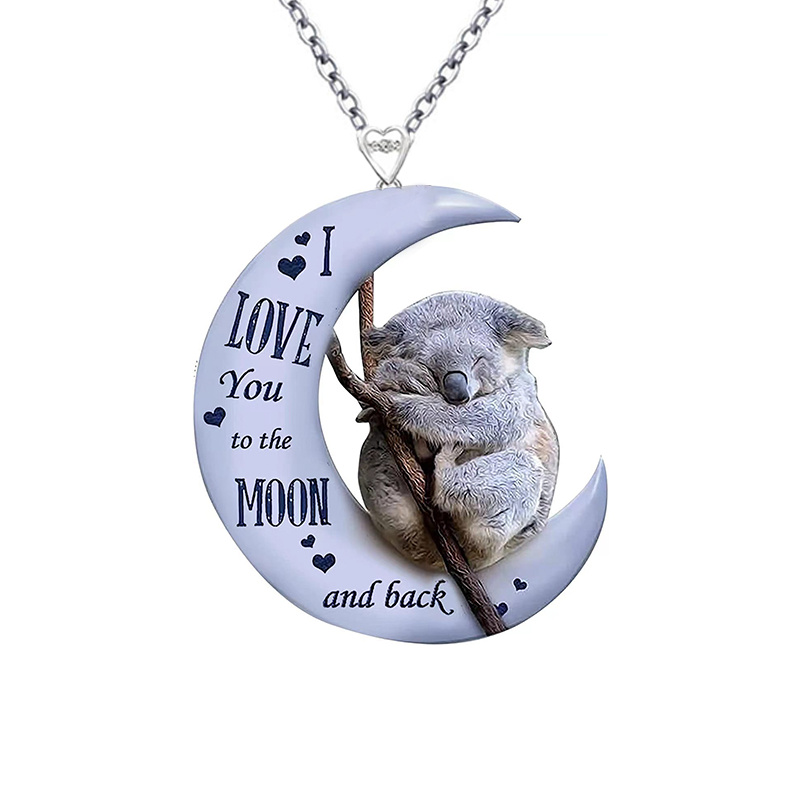 1pc Cute Cartoon Koala Hugging The Moon Creative Pendant Necklace, Boho  Style Perfect Holiday Gift For Teenagers