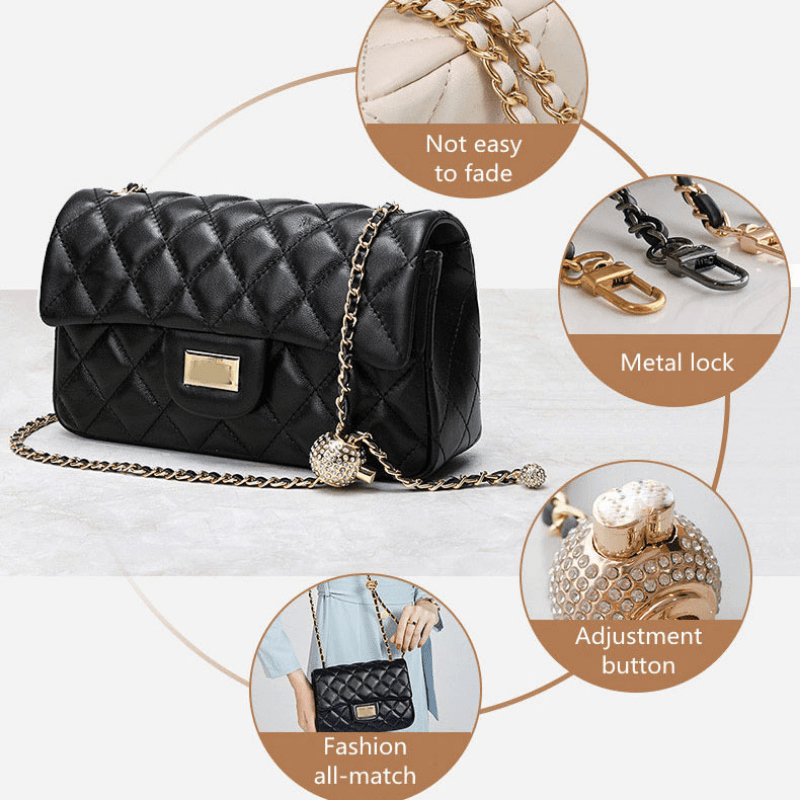 Bag Chain With Pu Leather Diy Replacement Shoulder Crossbody Metal Bag Chain  Strap With Length Adjustable Studded Rhinestone Ball - Temu United Arab  Emirates