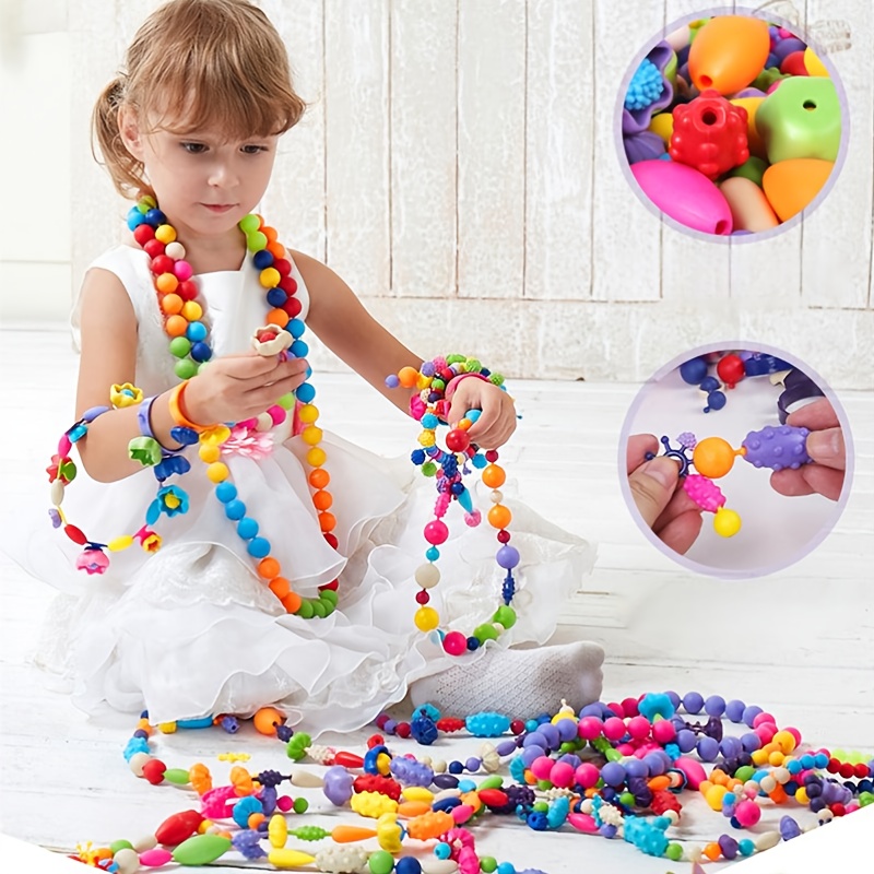 

370pcs/set Children's Diy Cordless String Beads, Children's Educational Splicing Toys, Popper Beaded Bracelet Necklace