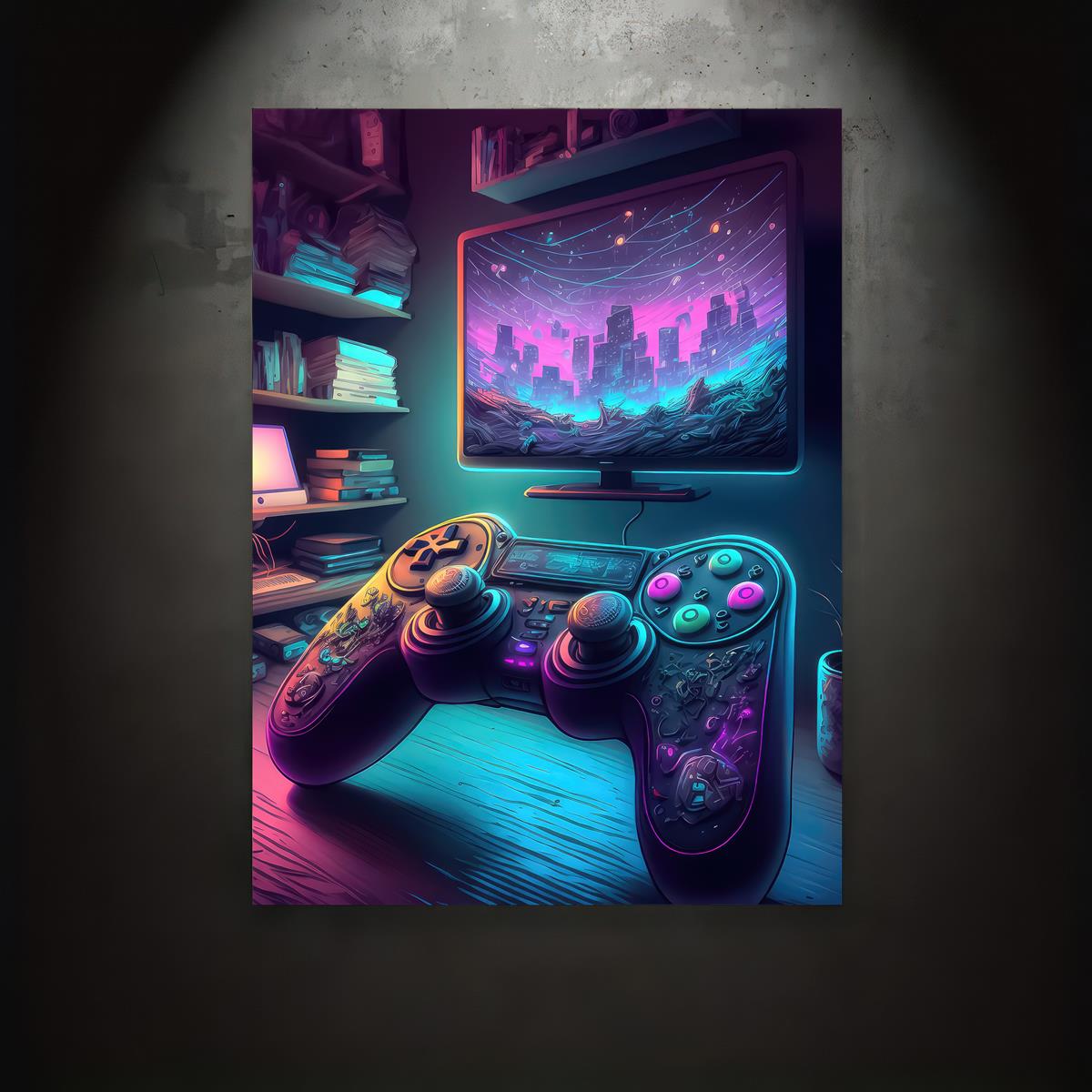 Buy Abstract Neon Game Controller Art Gamer Poster 4 Digital