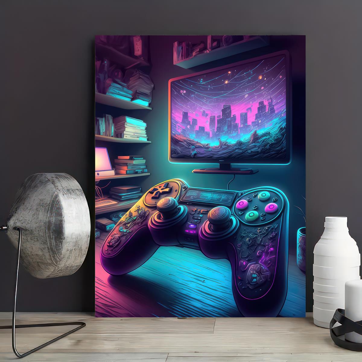 1pc Art Canvas Poster Game Controller Painting On Canvas Wall Art Poster Artwork Wall Painting For Gaming Room Bedroom Office Living Room Home Wall