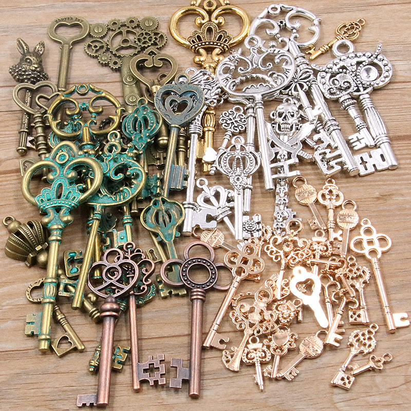 30g/Pack Vintage Mixed Key Charms Bracelets Necklace Craft Metal Pendant for Jewelry Making DIY Supplies,Temu