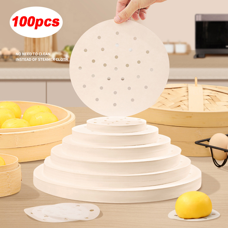 100 Pack Round Air Fryer Liners with Holes for Air Fryer Basket, Dumpling  Paper, 8-Inch Perforated Bamboo Steamer Liner Sheets for Air Frying,  Steaming, and Baking (White)