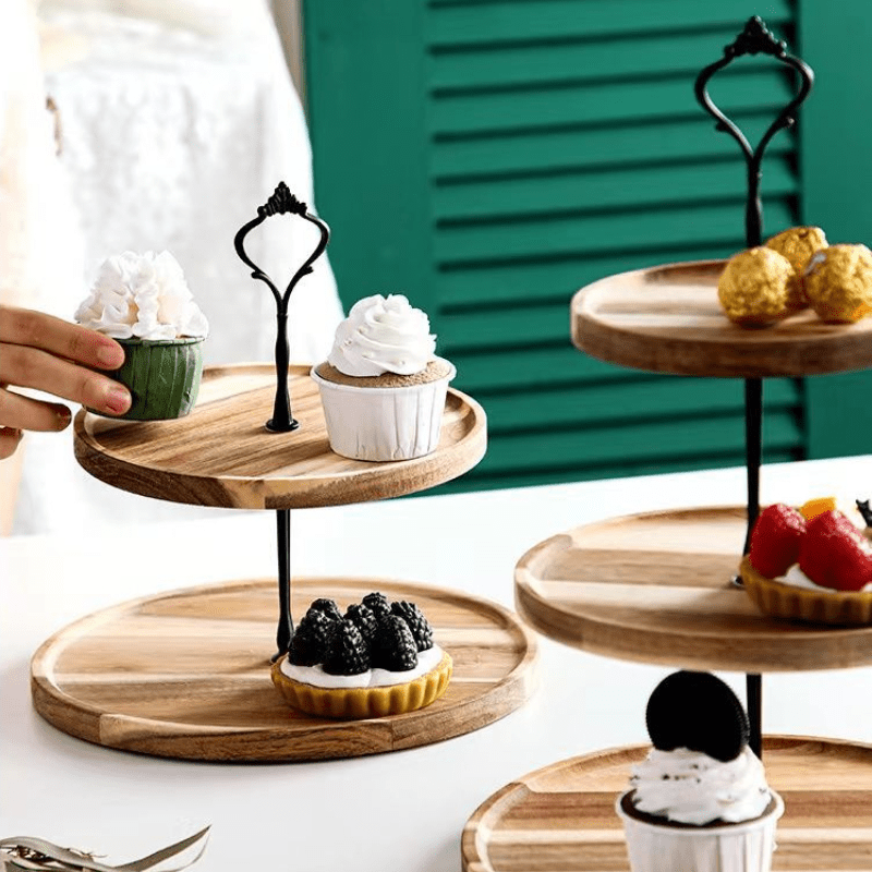 HOT-Multifunctional Mini Dessert Serving Stand Acacia Cake Dish