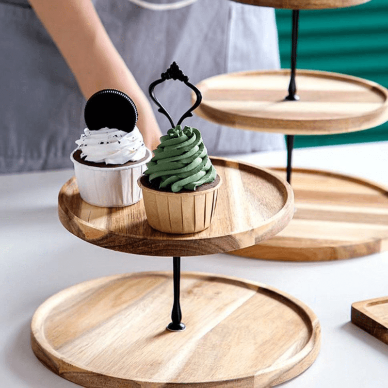 HOT-Multifunctional Mini Dessert Serving Stand Acacia Cake Dish