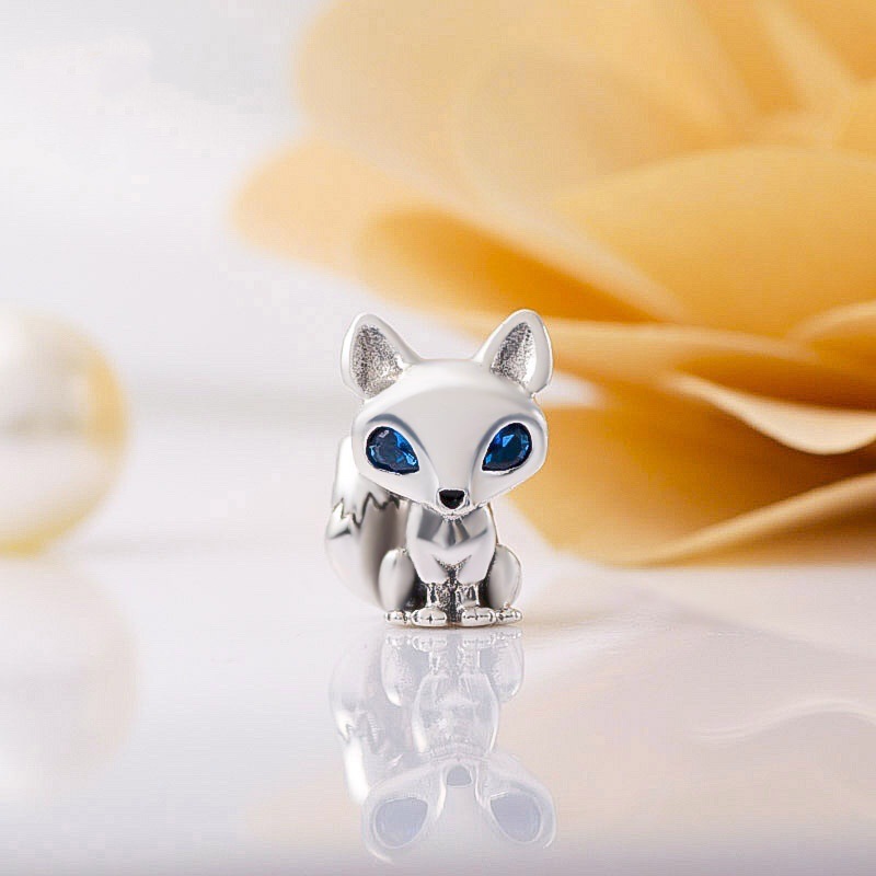 Silvery Cute Little Fox Alloy Bead With Sapphire Eyes For - Temu