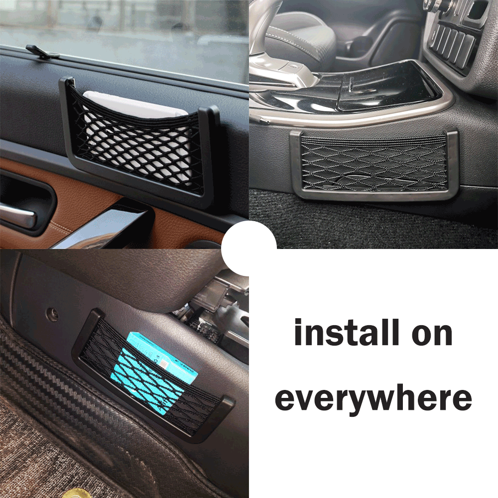 Universal Car Organizer Storage Bag Auto Paste Net Pocket Phone Holder  Sticking Hanging Mesh Bag Car Accessories