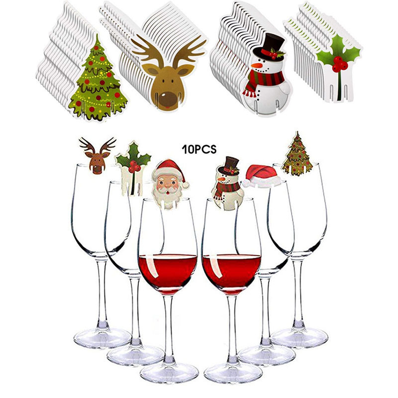 50 PCs Santa Claus Wine Cup Cards Cartoon Wine Glass Decorative Sign  Insertion Cards Christmas Drinkware Ornament for Bar Party