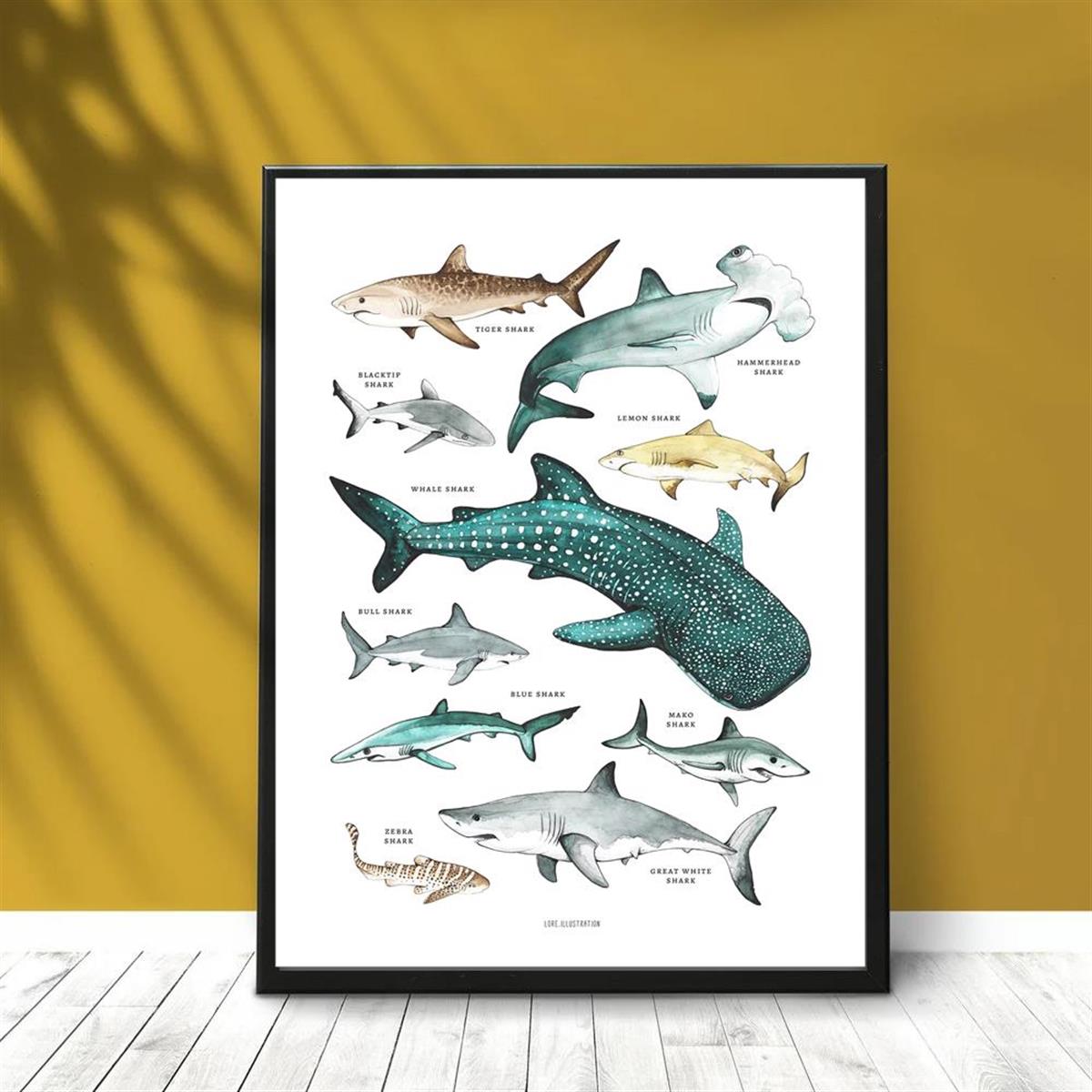 1pcアートキャンバスポスター キャンバスに描かれたサメの絵 サメの ...