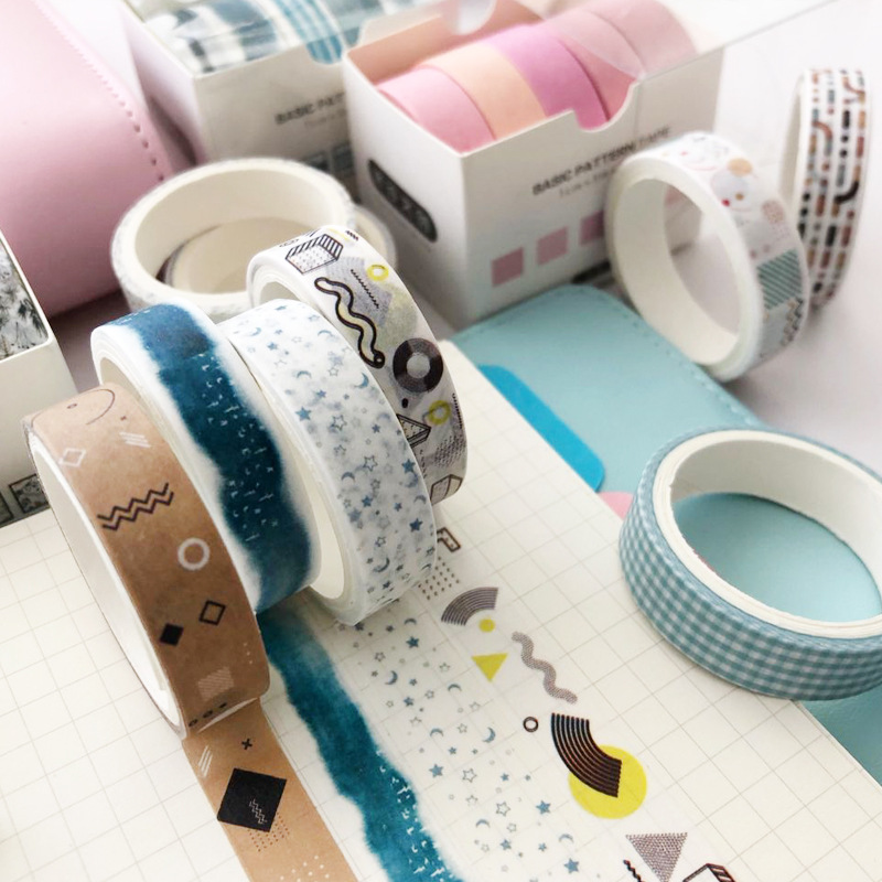 5pcs Random Style Decorative Washi Tape For Journaling, Including Thin  Dividing Lines And Paper Tape With Geometric Patterns