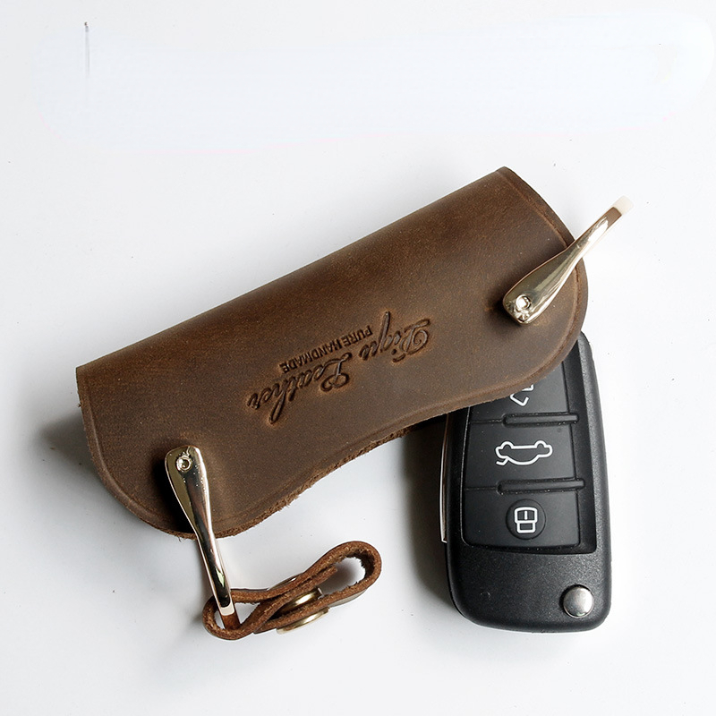 Unisex Leather Car Key Holder Case Ring Portable Keychain Pouch Organizer  Zipper 