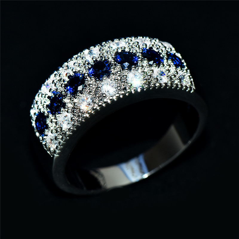 TEMU Anello di fidanzamento con sette pietre color , pietre blu acqua, , viola e bianche, nuziale, anello di fidanzamento, anello per anniversario