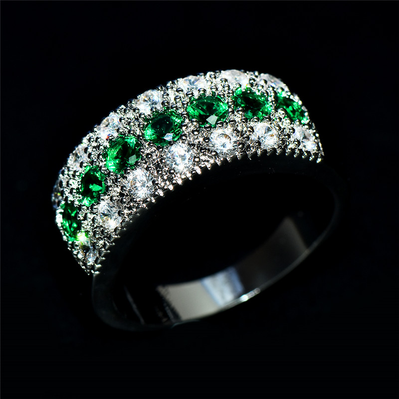 Green Stone Engagement Ring Silver Color Stone Ring Wedding Band Engagement Ring Anniversary Ring