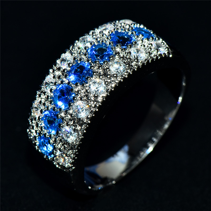 TEMU Anillo de de piedra de color plata con piedras en azul , verde, y , de boda, anillo de , anillo de aniversario