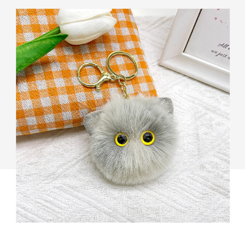 KEYRING Plush Owl Keychain OR Bag Charm Cute Animal Fur Ball